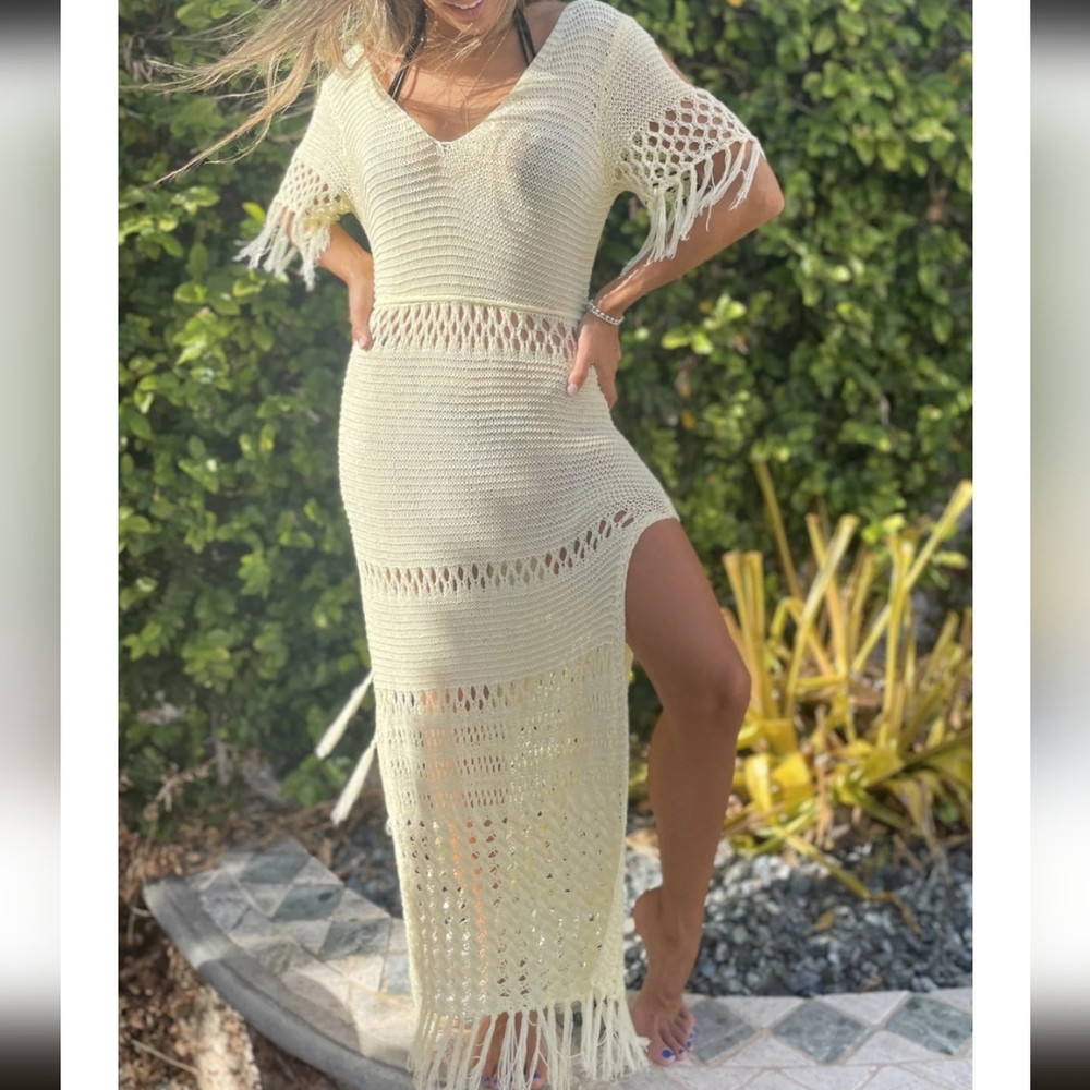 Love Sen Chic Cream Crochet Maxi Dress